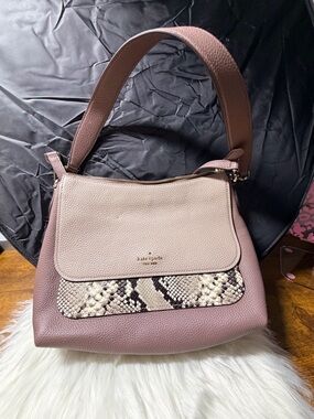 kate spade Dusty Pink & Blush Leather Shoulder Bag with Snake-Print Accent